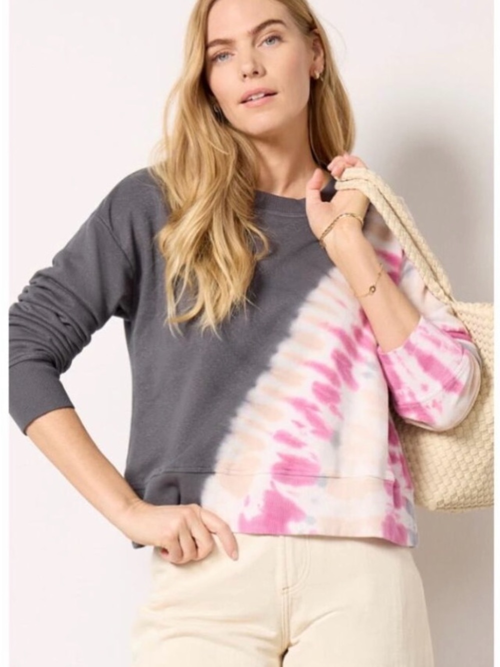EVEREVE Sarah Gray & Pink Tie-Dye Pullover Sweatshirt